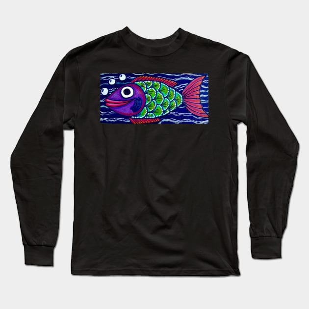 Bright Blue Fish Long Sleeve T-Shirt by GemmasGems